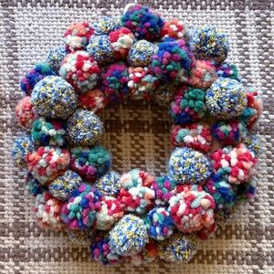 17" Anthropologie Merry Making Pompom Bonanza Wreath Multicolor Copper Tinsel
